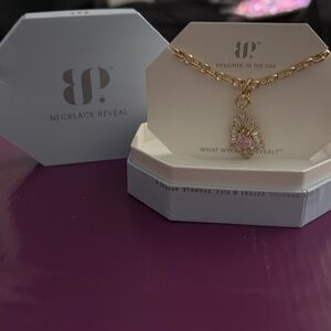 Gold Chain Necklace with Pink Teardrop Pendant BP OG